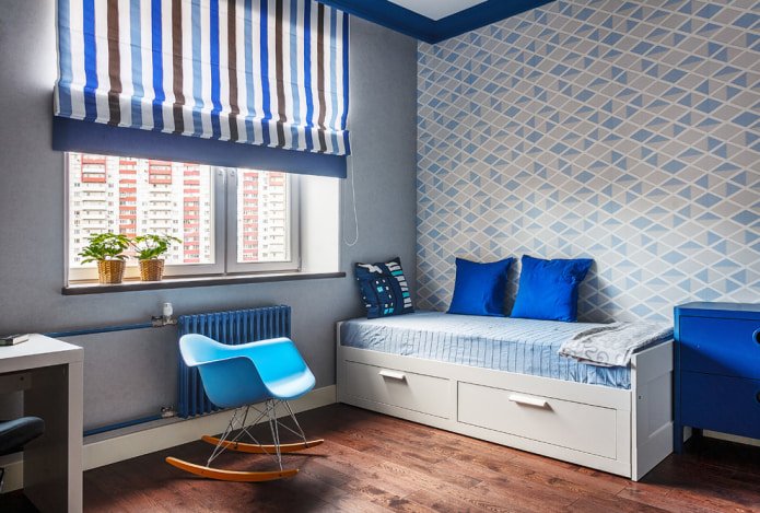 Habitación infantil en tonos gris azulados