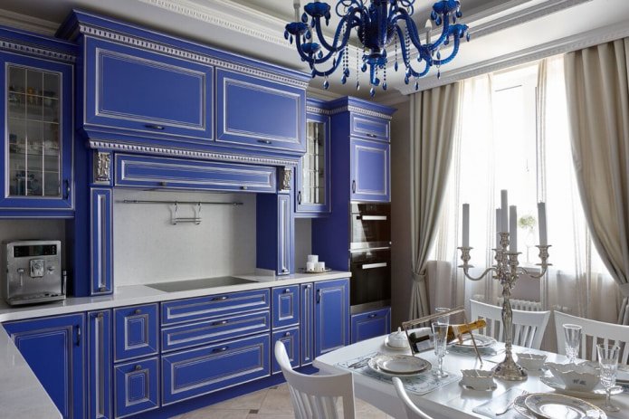 conjunto de cocina azul