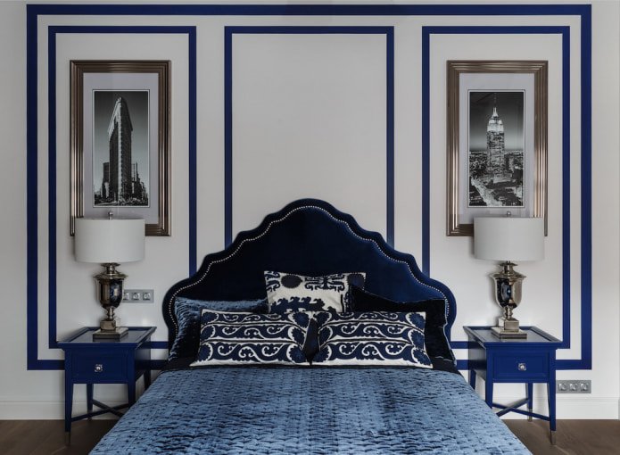 Dormitorio blanco y azul