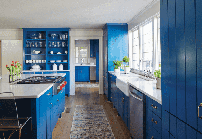 Sistemas de almacenamiento en la cocina en tonos azules