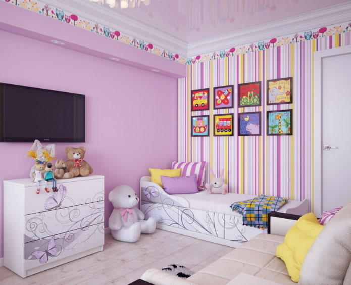 cuarto de bebé lila-amarillo