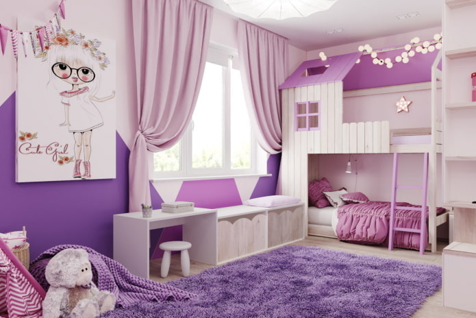 Habitación morada con cama-casa
