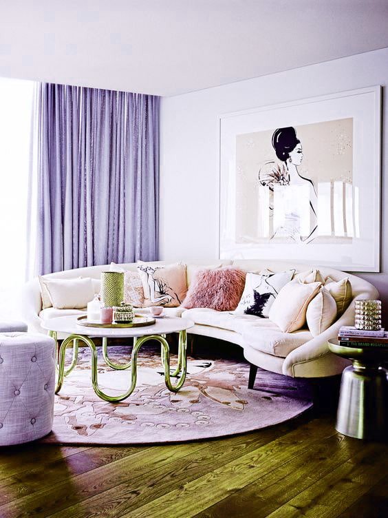 Cortinas lilas en el salón
