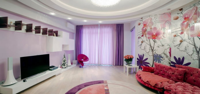 combinación de lila y rosa en el interior