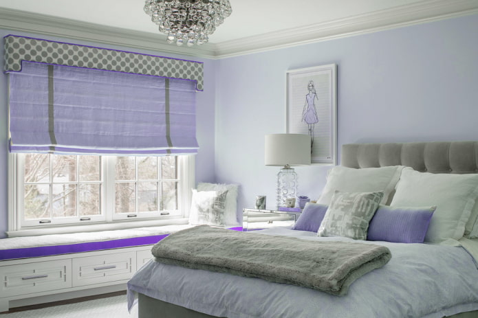 cortinas con una combinación de lila y gris