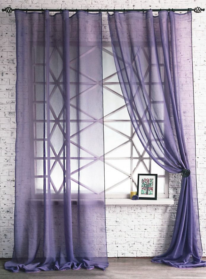 cortinas lila oscuro con soporte