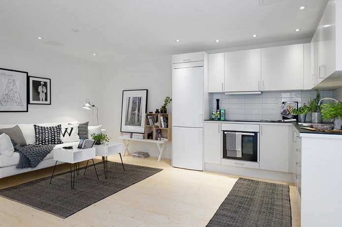 Sala de estar gris y blanca