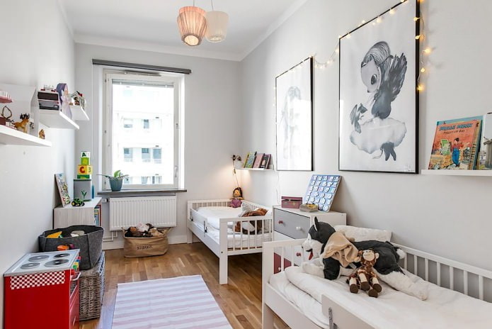 Habitación infantil escandinava para dos niños