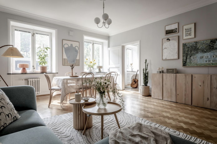 Parquet en un salón escandinavo