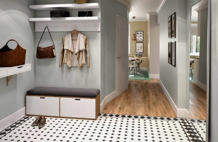 una combinación de laminado y azulejos en el interior