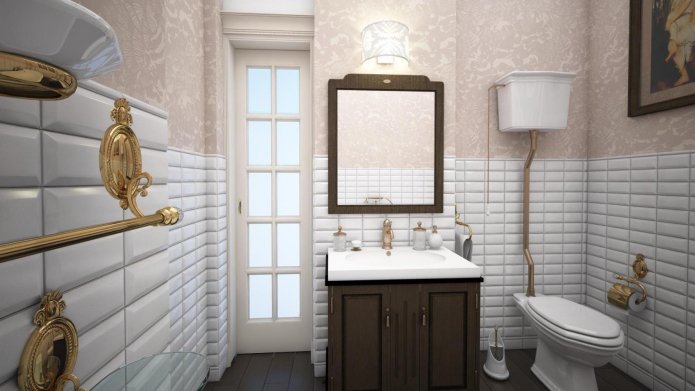 azulejos y papel pintado no tejido en el baño