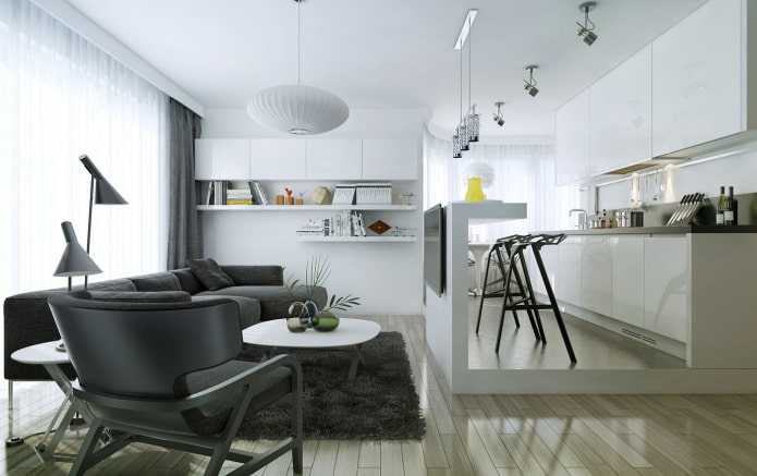diseño de cocina-salón con barra