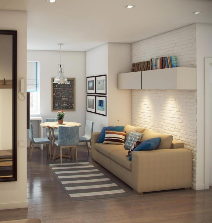 diseño de un salón-cocina de 14,4 m².