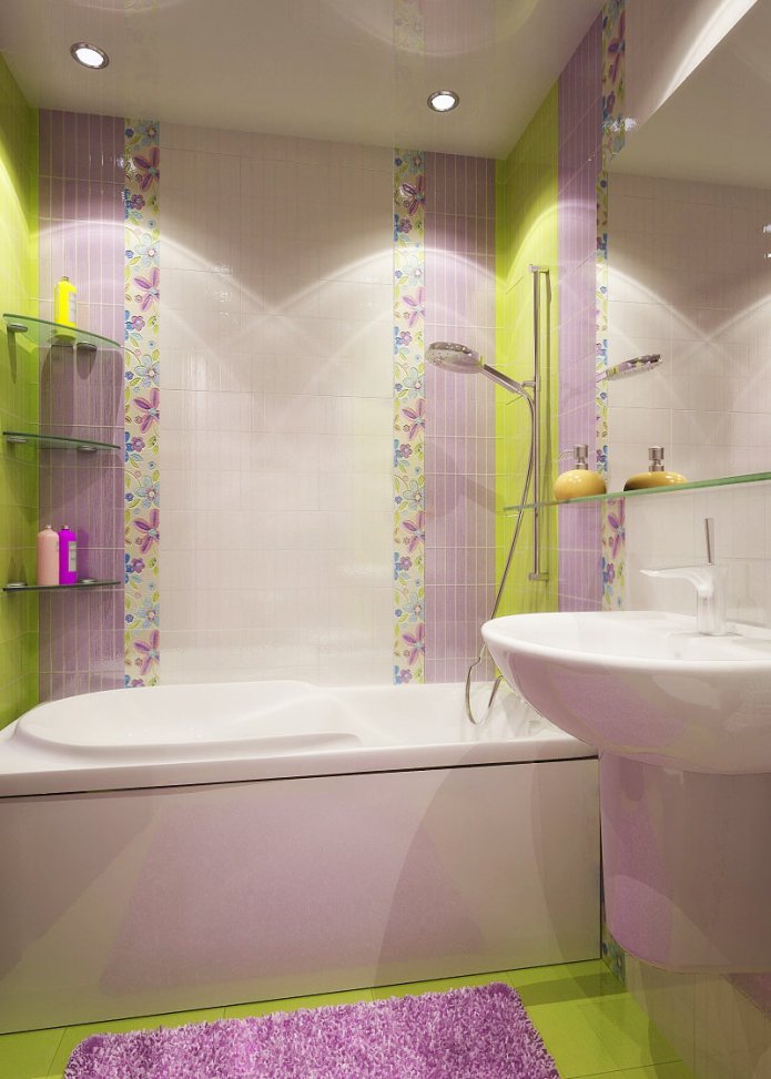 Decoración de pared en el baño con rayas verticales