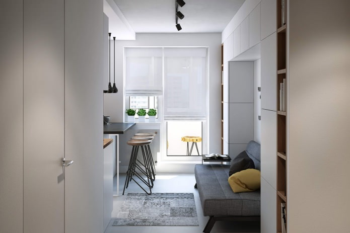 Diseño de una cocina-salón en un apartamento de una habitación de 43 m².