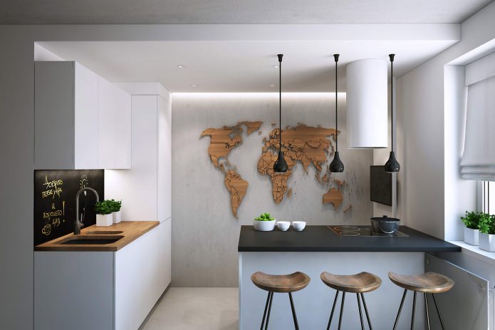 Diseño de una cocina-salón en un apartamento de una habitación de 43 m².