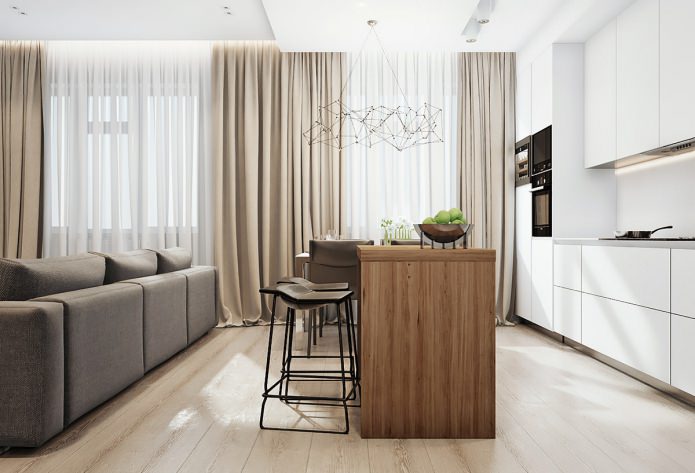 Interior de una cocina-salón de estilo moderno