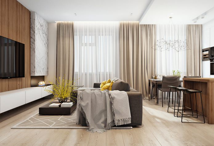 Cocina con salón en un apartamento