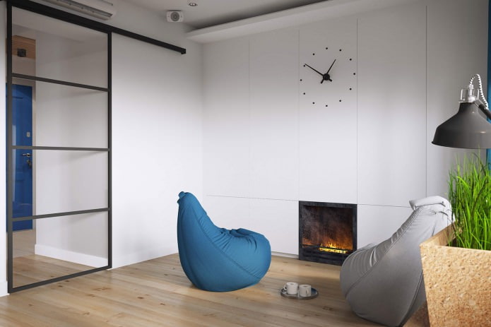 Sala de estar en el diseño de un apartamento de una habitación de 37 m².
