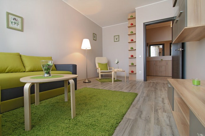 Sala de estar en el interior de un apartamento de una habitación de 42 m².