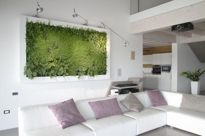 Interior de la sala de estar en estilo ecológico