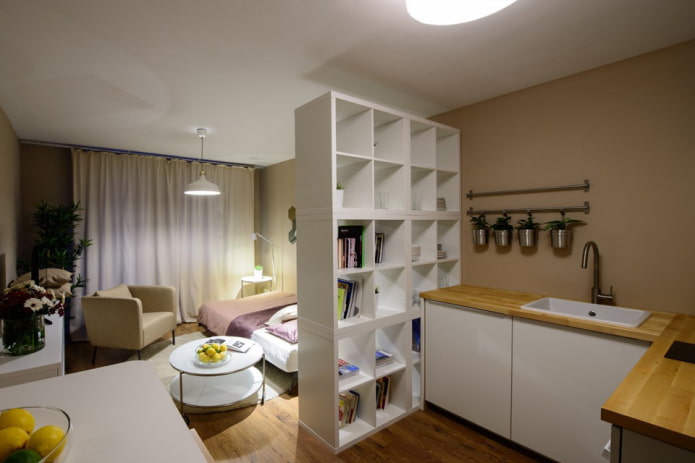 Muebles en la zonificación cocina-dormitorio