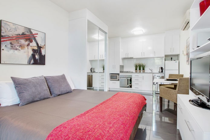 diseño de interiores de cocina y dormitorio