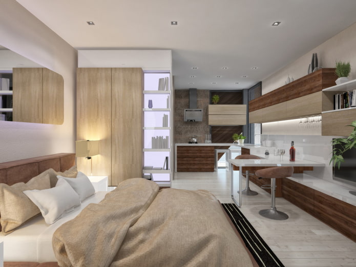 diseño de interiores de cocina y dormitorio