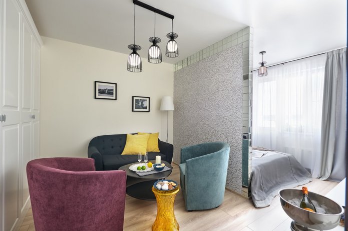 diseño de un dormitorio-sala de estar combinado