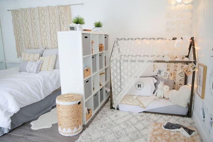Zonificación funcional de un dormitorio y una habitación infantil combinados