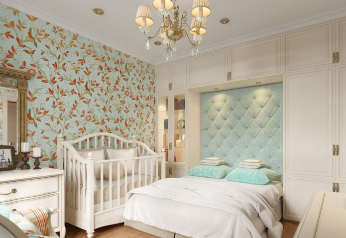 zonificación visual de un dormitorio y una habitación infantiles combinados
