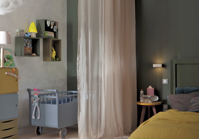 Zonificación funcional de un dormitorio y una habitación infantil combinados