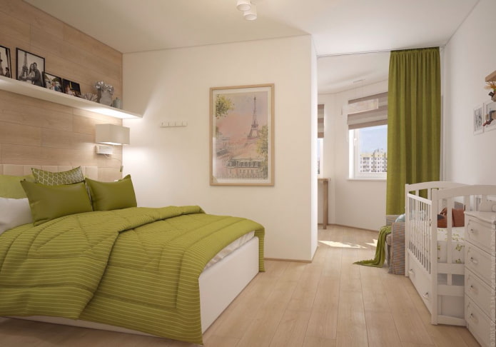 Disposición de los muebles en el dormitorio y la habitación infantil