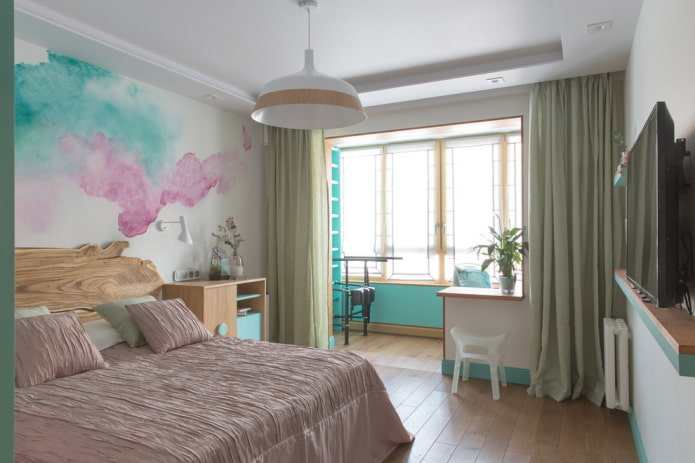 cortinas en el dormitorio combinadas con la logia