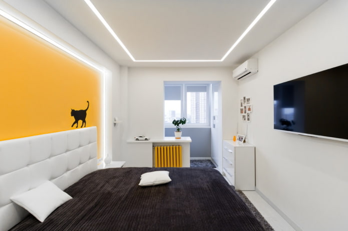 Diseño de interiores de un dormitorio con logia