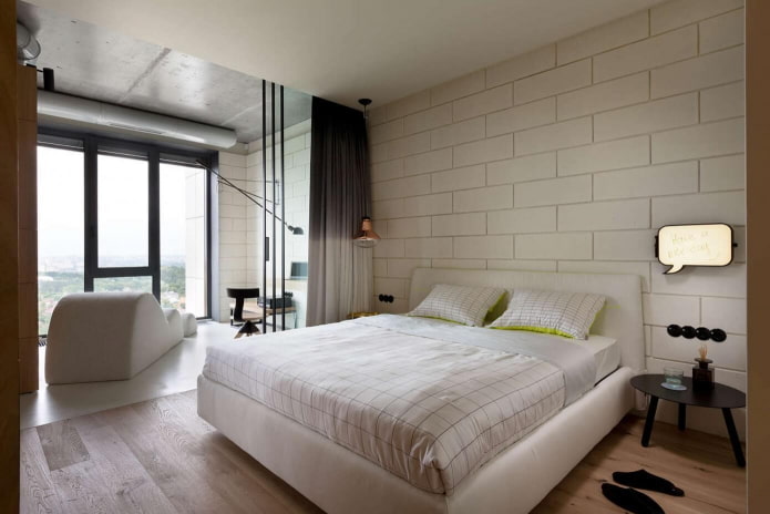 Diseño de interiores de un dormitorio con logia