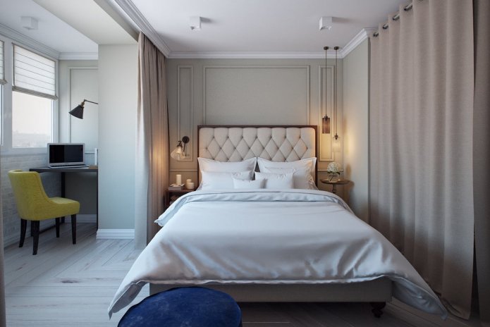 Sala de estar y dormitorio combinados con balcón