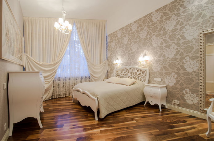 interior de dormitorio beige-marrón