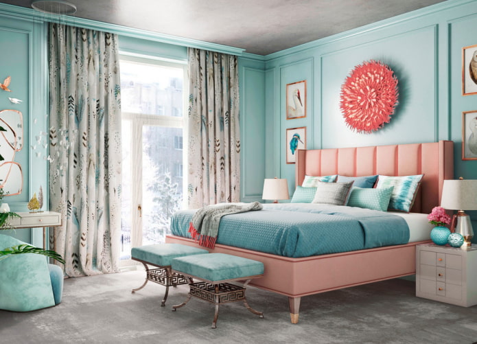 muebles en el interior de un dormitorio turquesa