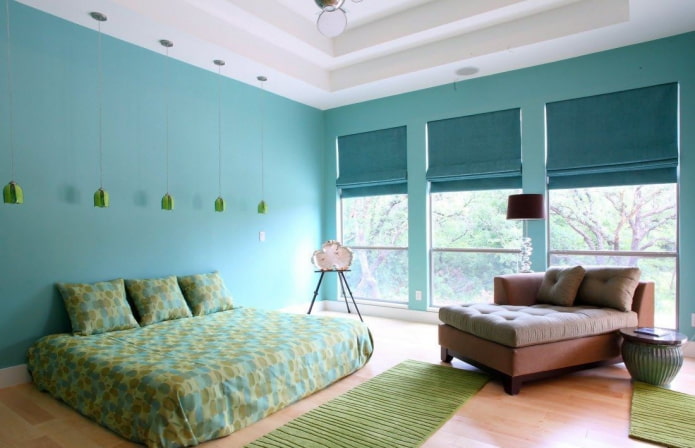 interior de dormitorio turquesa
