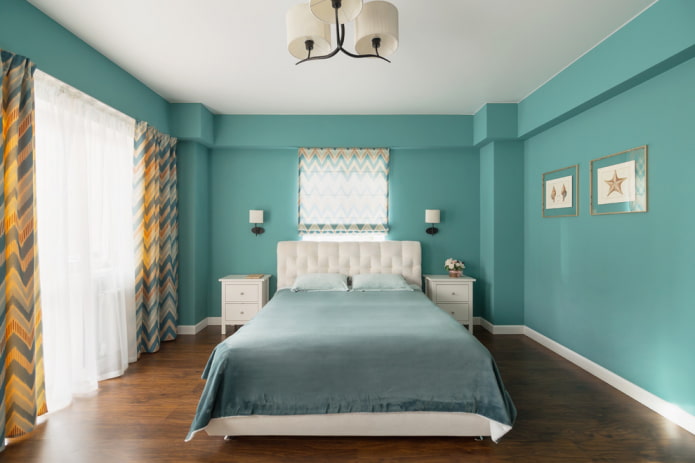 interior de dormitorio turquesa