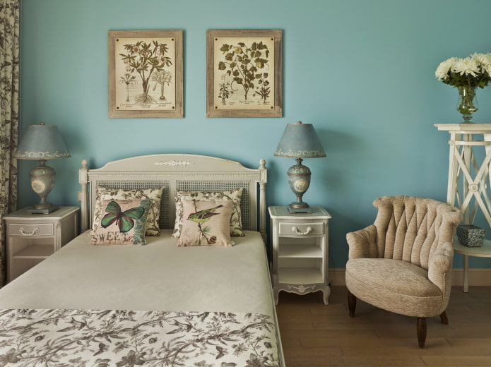 Dormitorio turquesa de estilo provenzal
