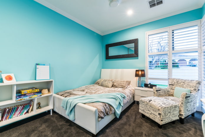 Tonos de azul en el interior del dormitorio