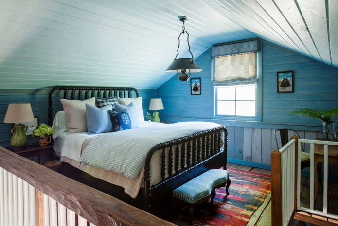 diseño interior de dormitorio azul