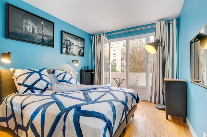 diseño interior de dormitorio azul