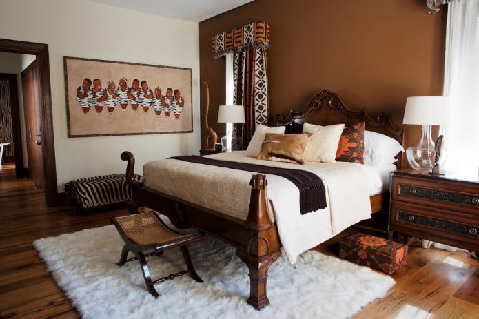 interior de dormitorio blanco y marrón