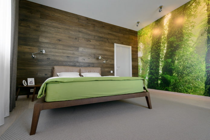 interior de un dormitorio marrón verdoso