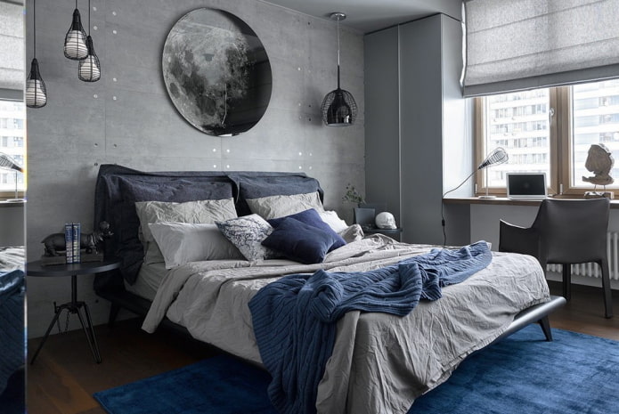 diseño de dormitorio gris azulado