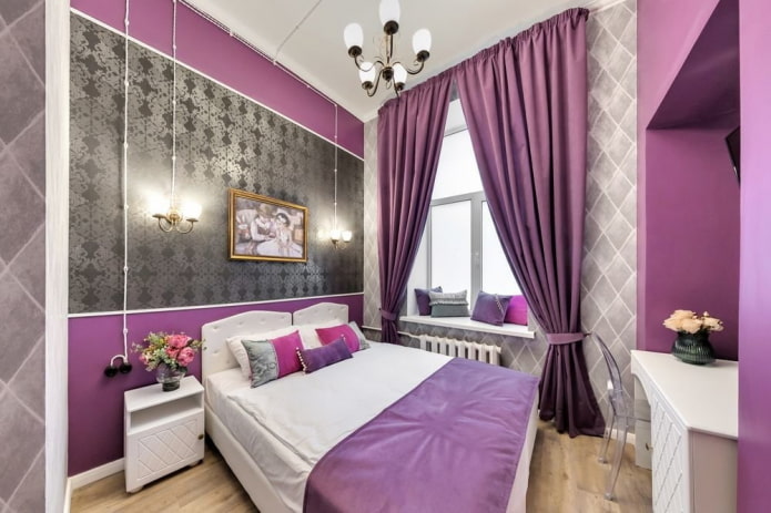 dormitorio gris con detalles brillantes