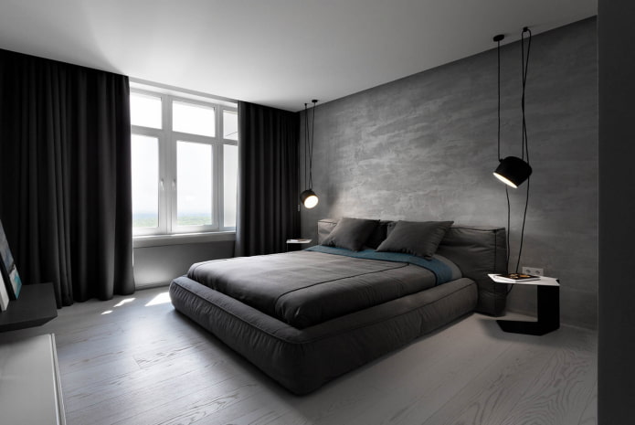 diseño de dormitorio gris-negro